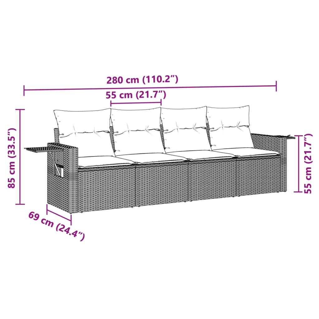 Set canapea de grădină cu perne, 4 piese, gri deschis poliratan 3252219 - imagine 3