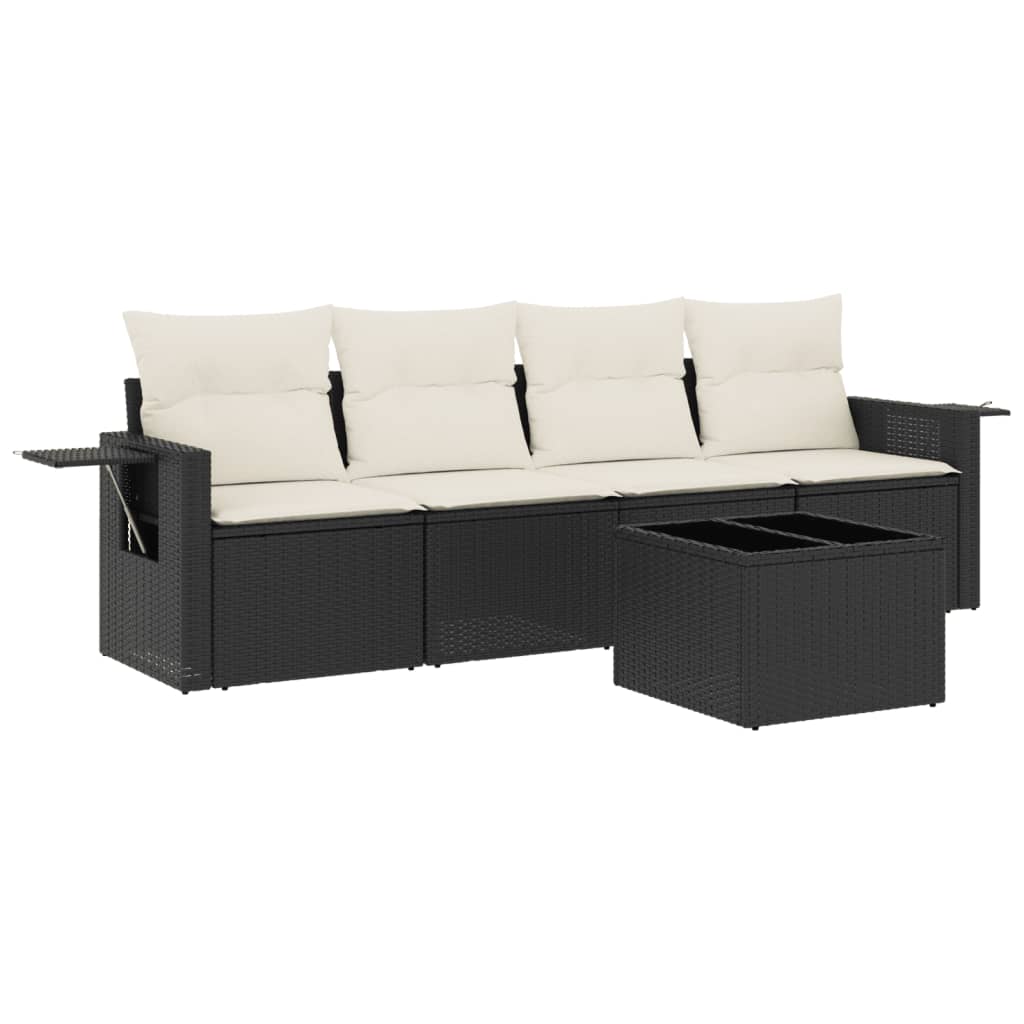 vidaXL Set mobilier de grădină cu perne, 5 piese, negru, poliratan