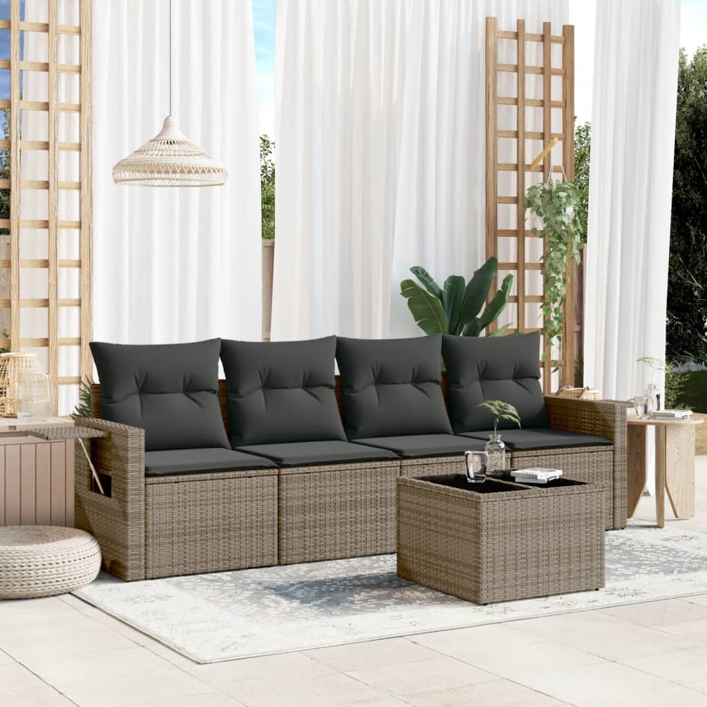 vidaXL 5-tlg. Garten-Sofagarnitur mit Kissen Grau Poly Rattan