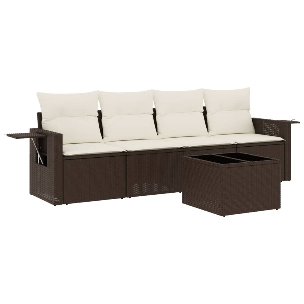 vidaXL Set canapele de grădină cu perne, 5 piese, maro, poliratan