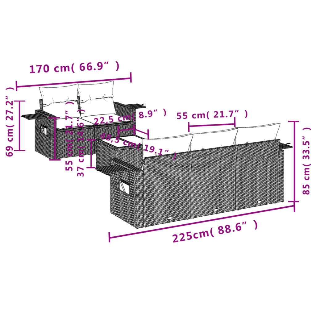 vidaXL 6-delige Loungeset met kussens poly rattan zwart afbeelding