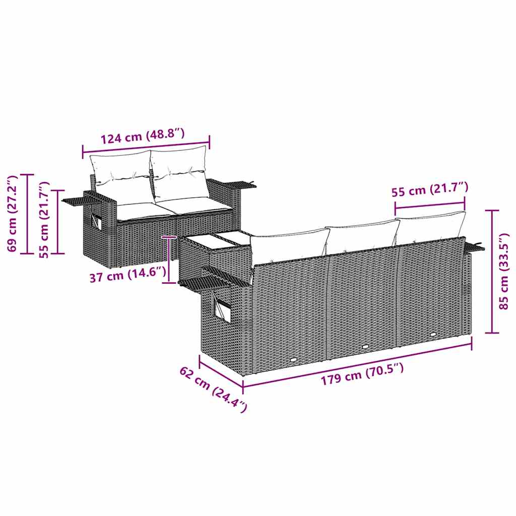 Thumbnail - vidaXL 6-tlg. Garten-Sofagarnitur mit Kissen Schwarz Poly Rattan