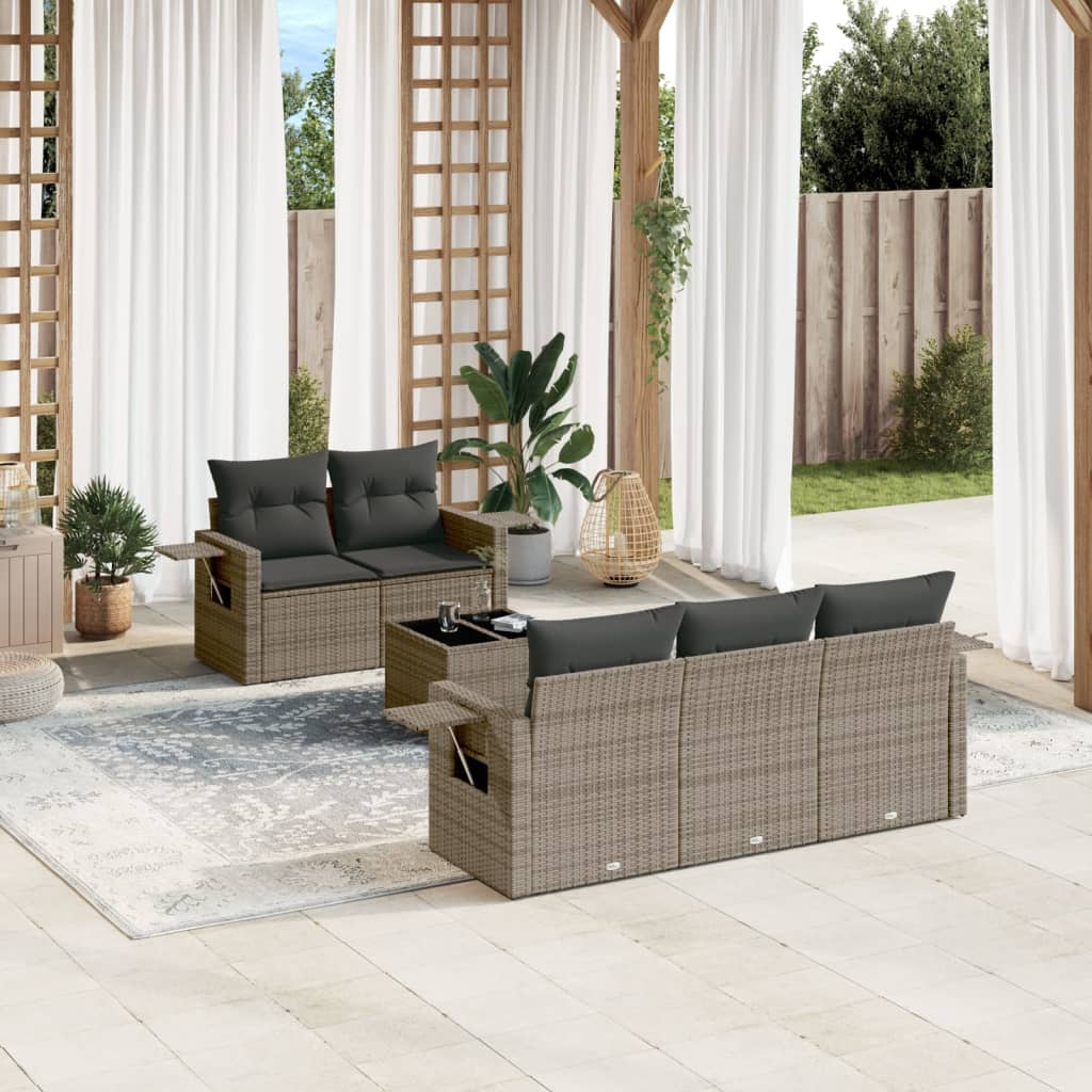 vidaXL 6-tlg. Garten-Sofagarnitur mit Kissen Grau Poly Rattan