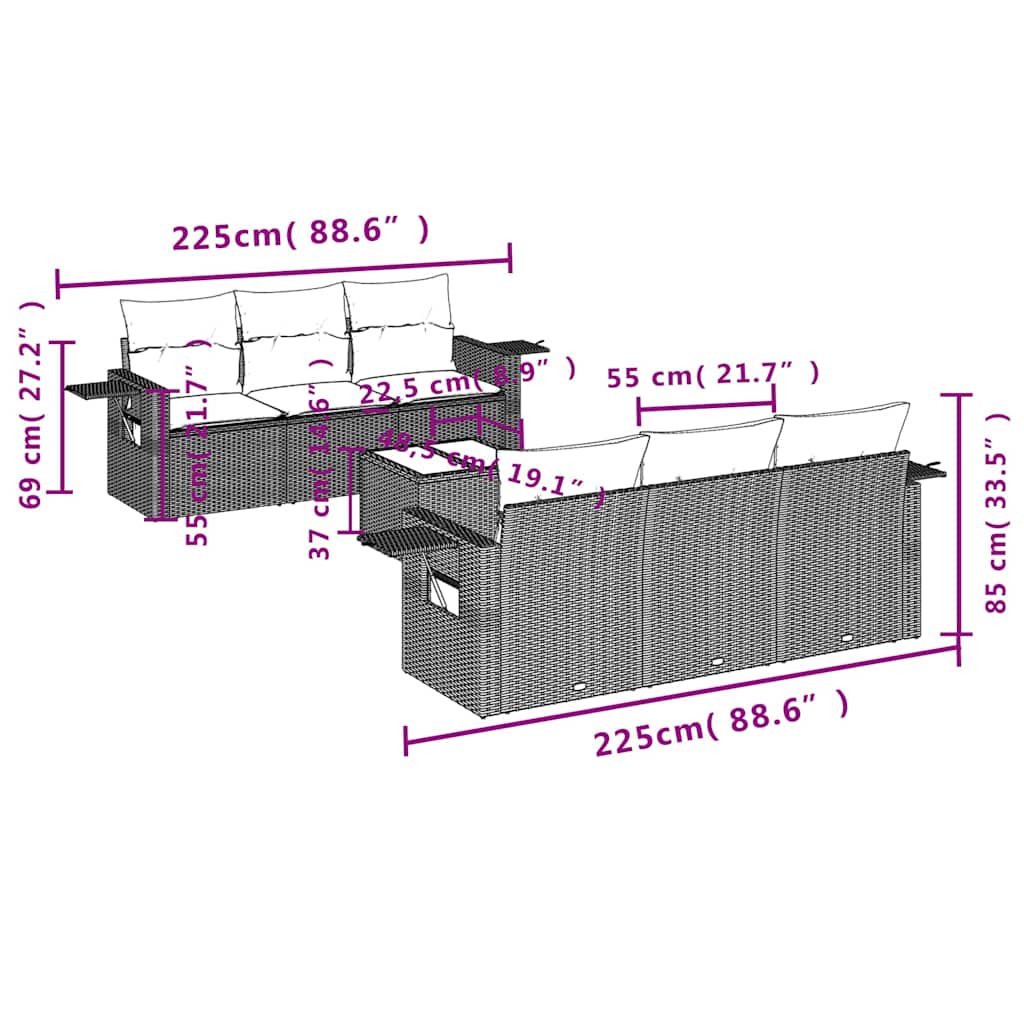 Set canapele de grădină cu perne, 7 piese, negru, poliratan 3252242 - imagine 3