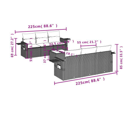 vidaXL Set canapele de grădină cu perne, 7piese gri deschis poliratan