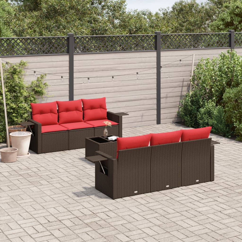 Juego de sofás de jardín 7 piezas con cojines ratán PE marrón