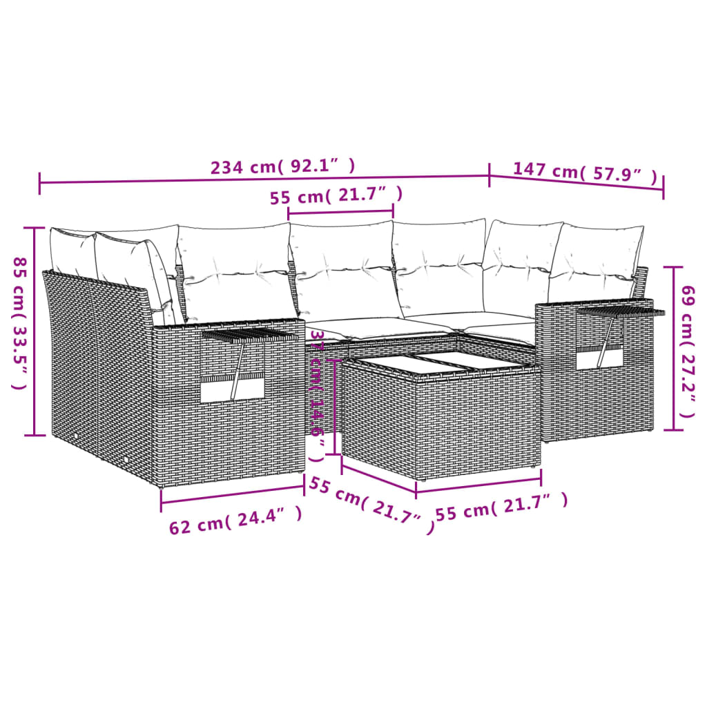 vidaXL 7-delige Loungeset met kussens poly rattan beige afbeelding