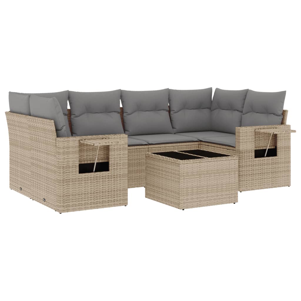Thumbnail - vidaXL 7-tlg. Garten-Sofagarnitur mit Kissen Beige Poly Rattan