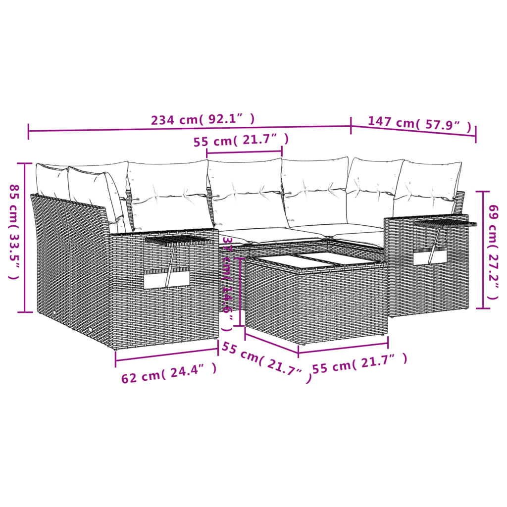 vidaXL 7-delige Loungeset met kussens poly rattan lichtgrijs afbeelding