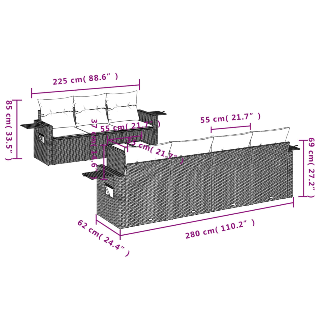 vidaXL 8-delige Loungeset met kussens poly rattan zwart afbeelding