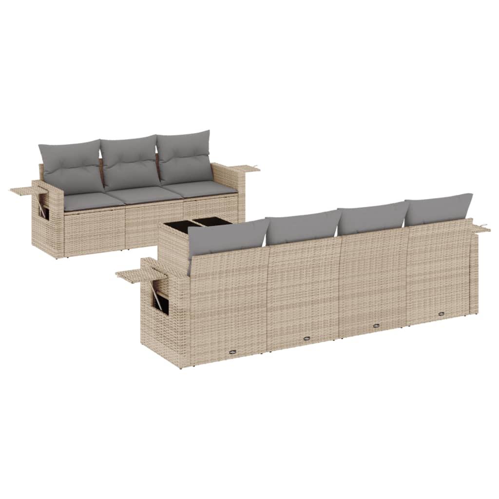 Thumbnail - vidaXL 8-tlg. Garten-Sofagarnitur mit Kissen Beige Poly Rattan