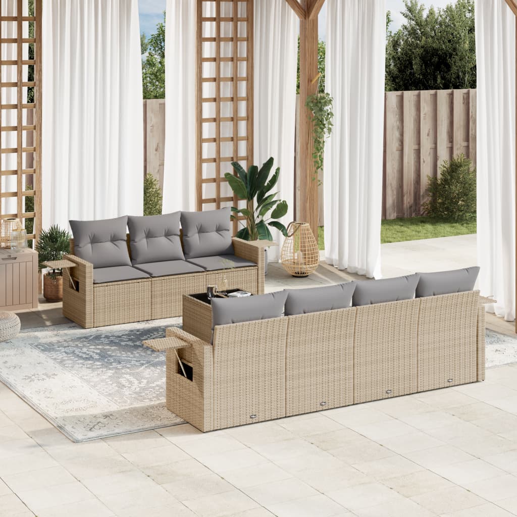 vidaXL 8-tlg. Garten-Sofagarnitur mit Kissen Beige Poly Rattan