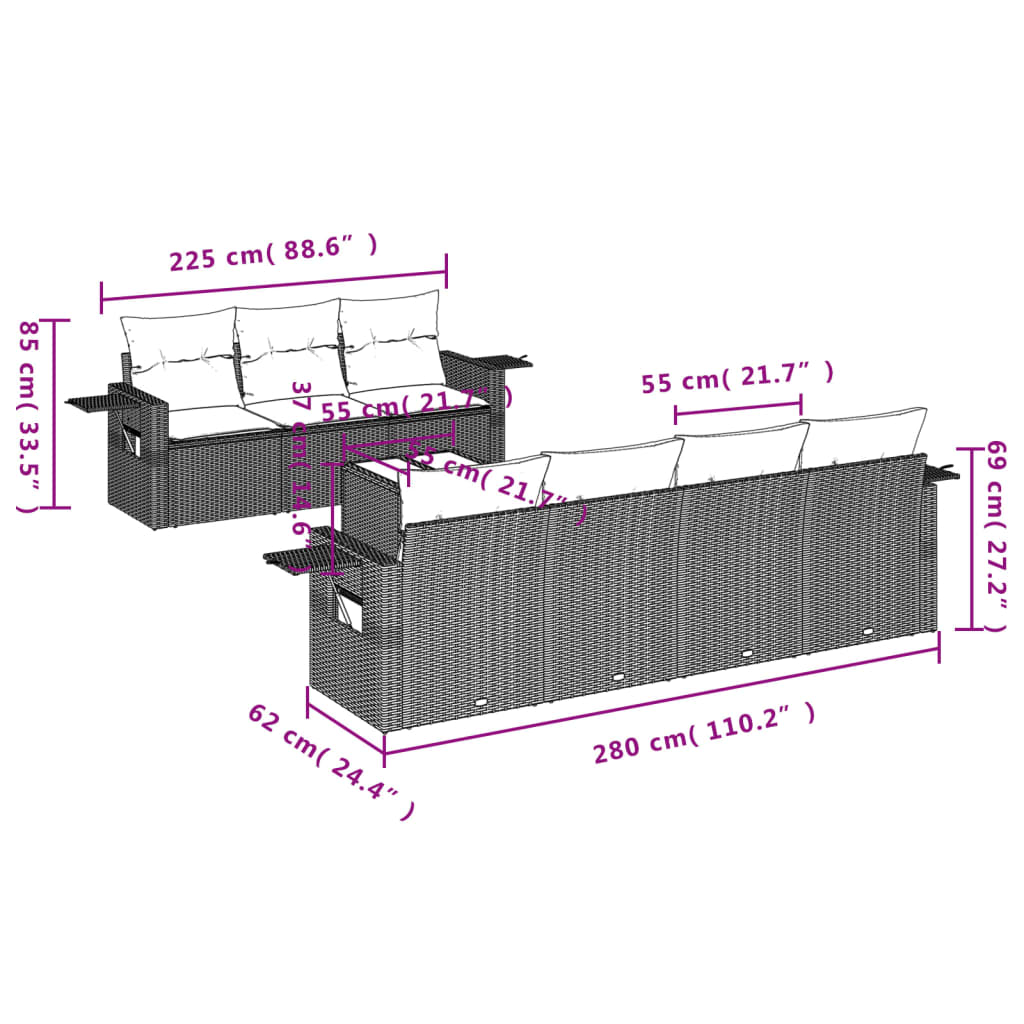 vidaXL 8-delige Loungeset met kussens poly rattan grijs afbeelding