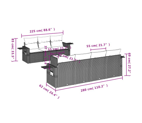 vidaXL Set Divano da Giardino 8 pz con Cuscini Grigio in Polyrattan