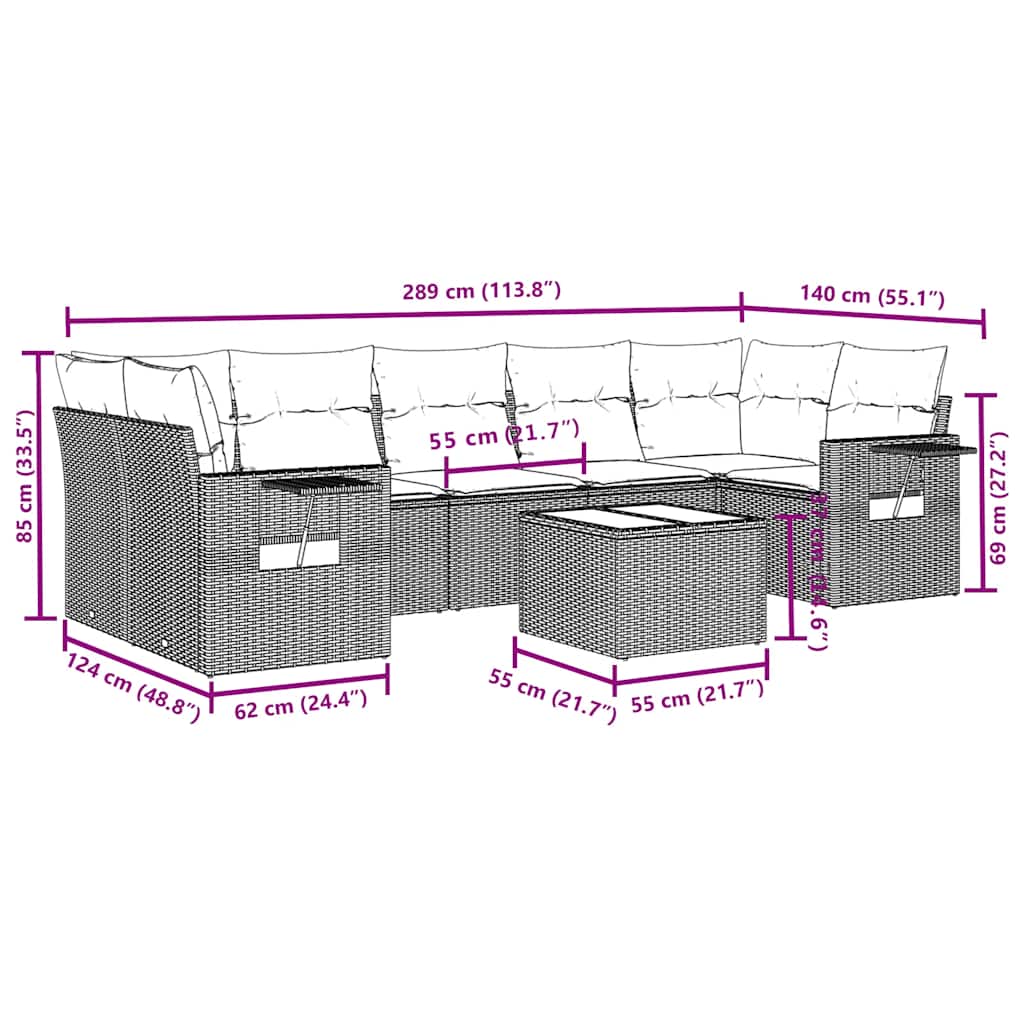 Set mobilier de grădină cu perne, 8 piese, negru, poliratan 3252272 - imagine 3