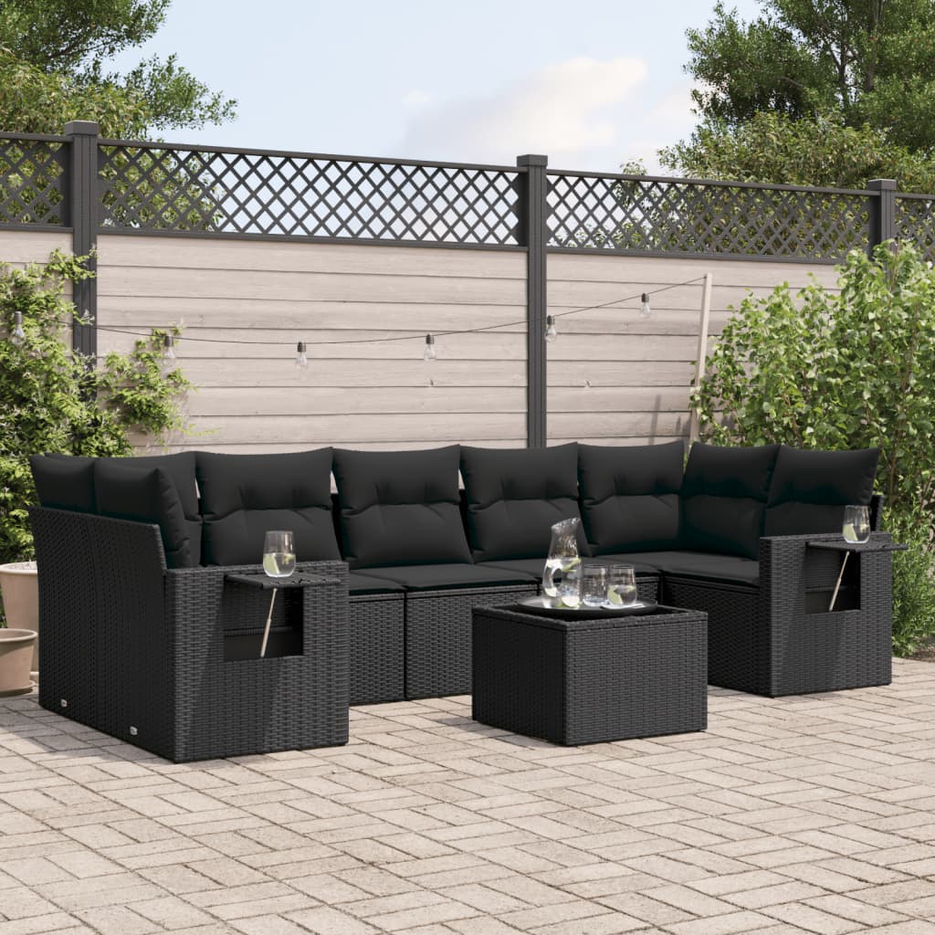 vidaXL 8-tlg. Garten-Sofagarnitur mit Kissen Schwarz Poly Rattan