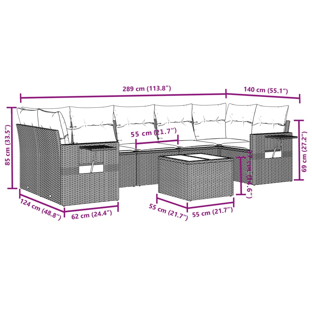 Set mobilier de grădină cu perne, 8 piese, negru, poliratan 3252273 - imagine 3