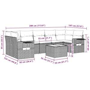 vidaXL 8-Hluta Gar&eth;s&oacute;fasett me&eth; Sessum Lj&oacute;sgr&aacute;r P&oacute;l&yacute;rattan