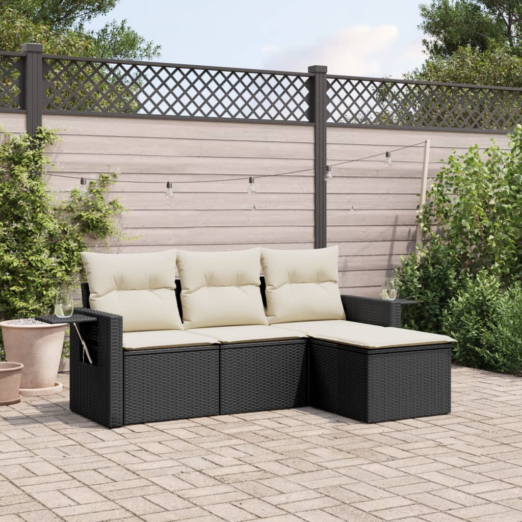 vidaXL 4-tlg. Garten-Sofagarnitur mit Kissen Schwarz Poly Rattan