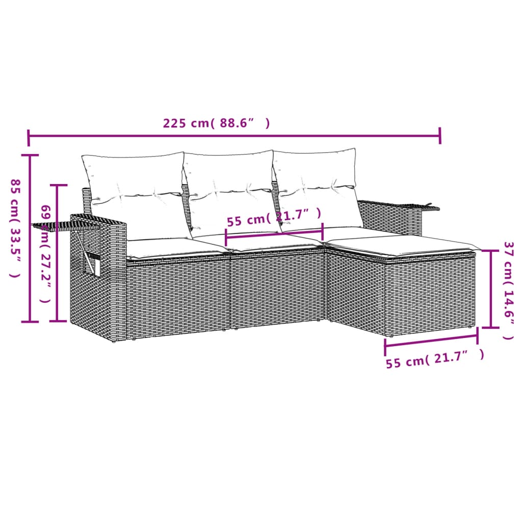 Set canapele de grădină, 4 piese, cu perne, bej, poliratan 3252406 - imagine 3