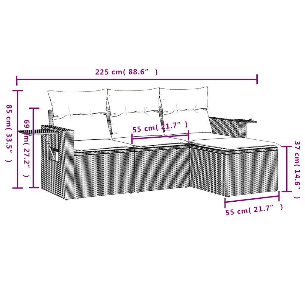Set canapea de grădină cu perne, 4 piese, gri, poliratan 3252407 - imagine 3