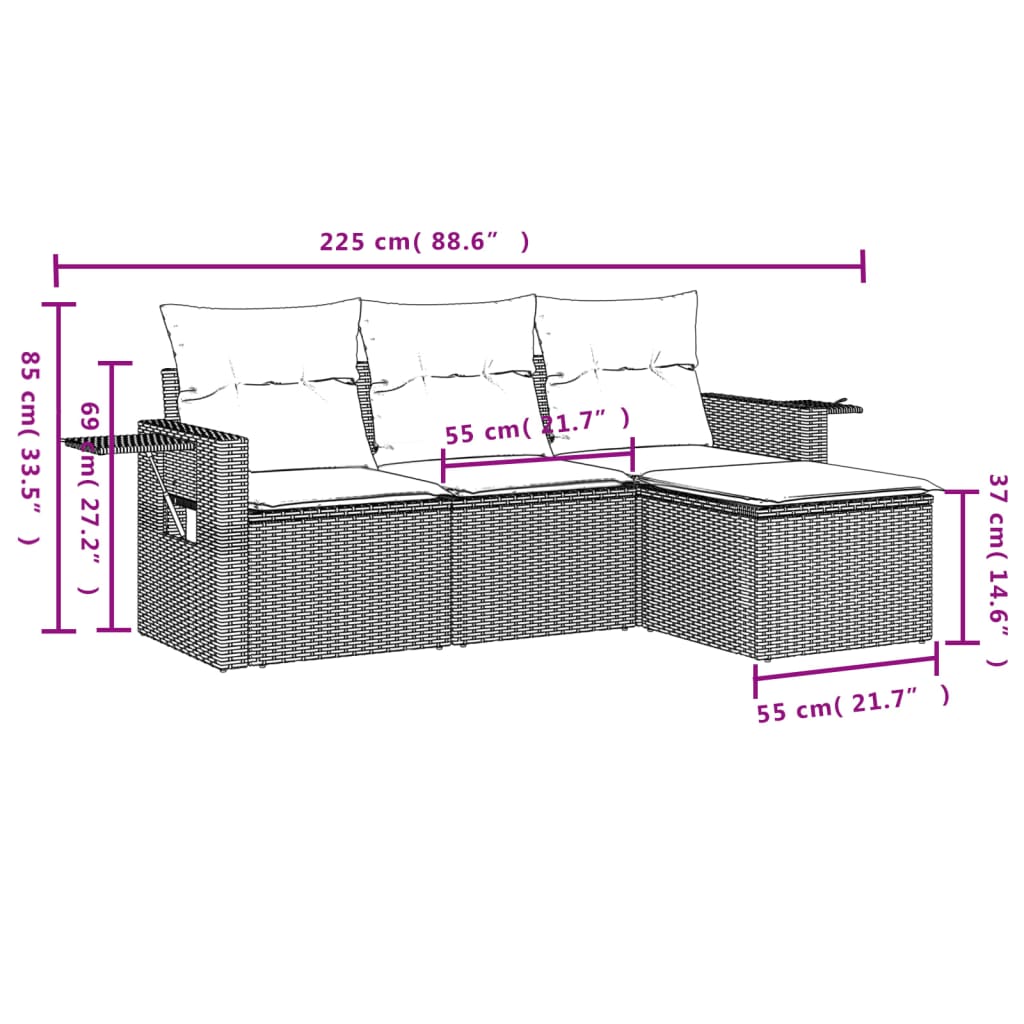 Set canapea de grădină cu perne, 4 piese, gri deschis poliratan 3252409 - imagine 3