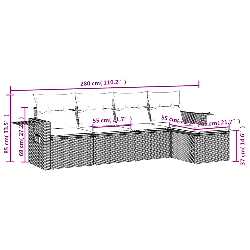 Set mobilier de grădină cu perne, 5 piese, negru, poliratan 3252422 - imagine 3