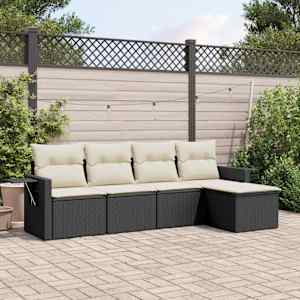 Vrtna sedežna garnitura 5-delna z blazinami črn poli ratan