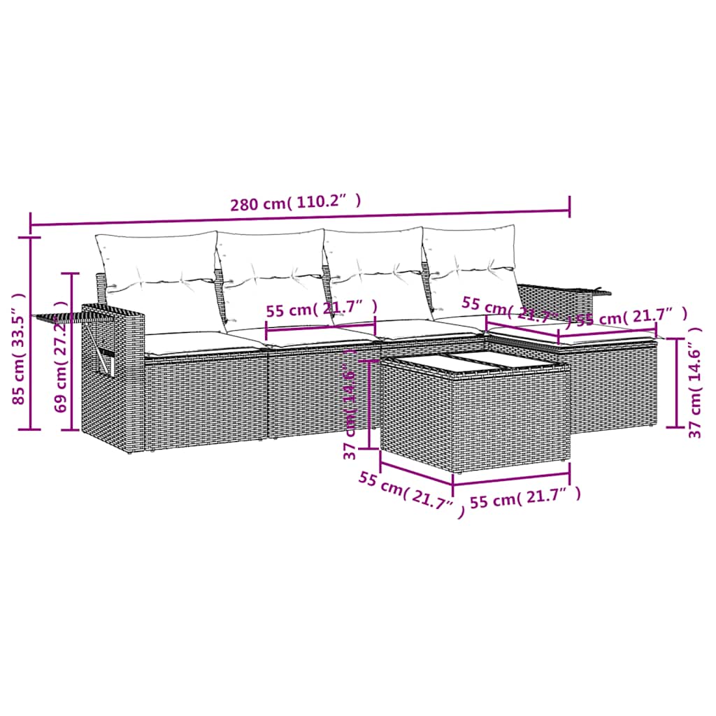 Set mobilier de grădină cu perne, 6 piese, negru, poliratan 3252432 - imagine 3