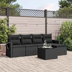 Vrtna sedežna garnitura 6-delna z blazinami črna poli ratan