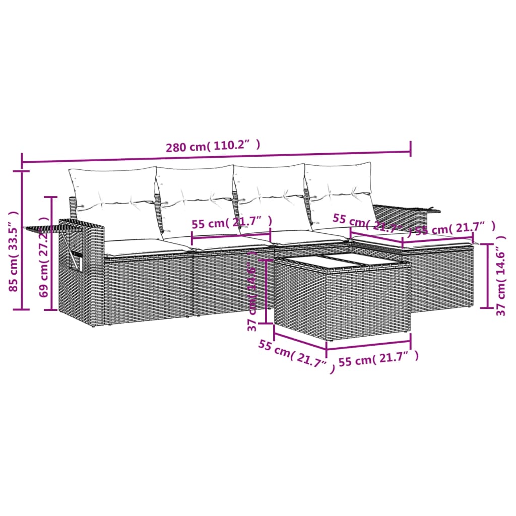 Set mobilier de grădină cu perne, 6 piese, negru, poliratan 3252433 - imagine 3