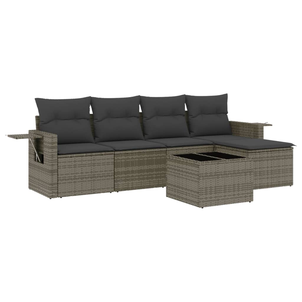 Thumbnail - vidaXL 6-tlg. Garten-Sofagarnitur mit Kissen Grau Poly Rattan