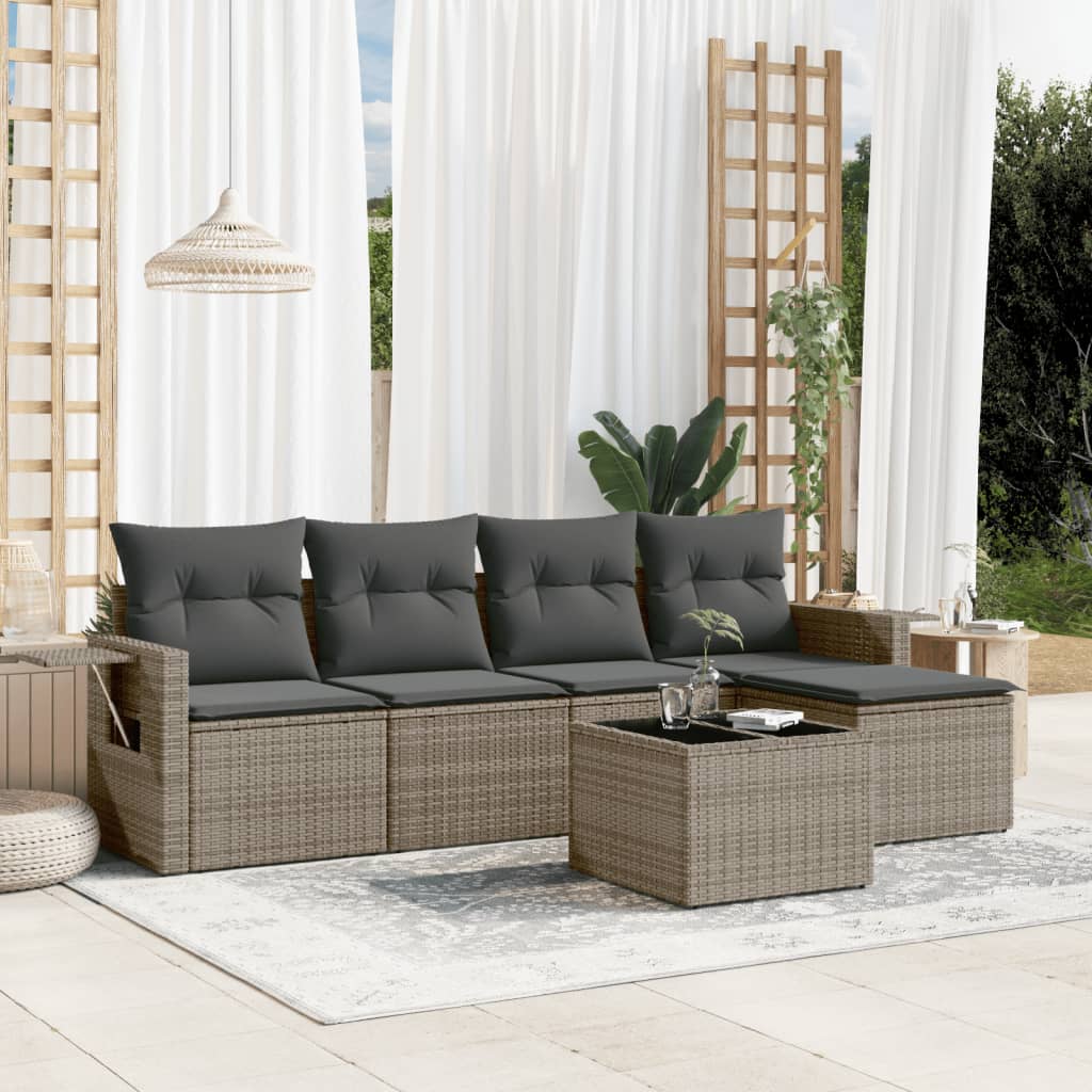 vidaXL 6-tlg. Garten-Sofagarnitur mit Kissen Grau Poly Rattan