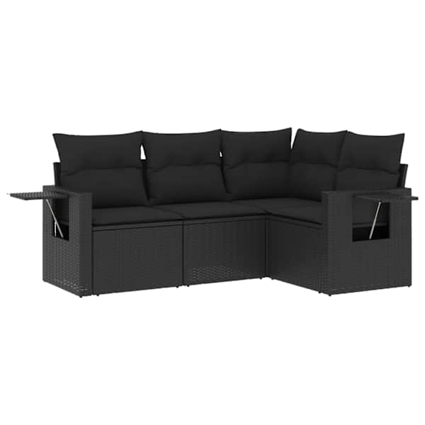 vidaXL 4-osaline aiadiivani komplekt patjadega, must, pol&uuml;rotang