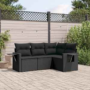 Vrtna sedežna garnitura 4-delna z blazinami črna poli ratan