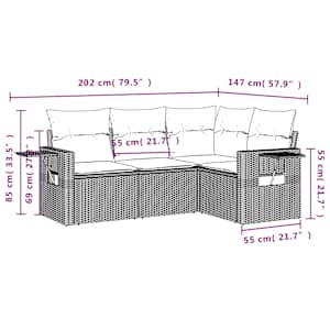 4dílná zahradní sedací souprava s poduškami béžová polyratan - obrázek 3