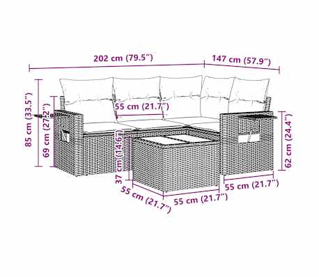 vidaXL Set canapele de grădină cu perne, 5 piese gri deschis poliratan