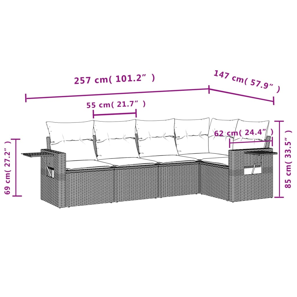 Set mobilier de grădină cu perne, 5 piese, negru, poliratan 3252463 - imagine 3