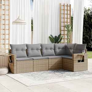 Vrtna sedežna garnitura 5-delna z blazinami bež poli ratan