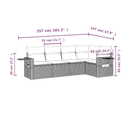 vidaXL 5-dijelna vrtna garnitura s jastucima svijetlosiva poliratan