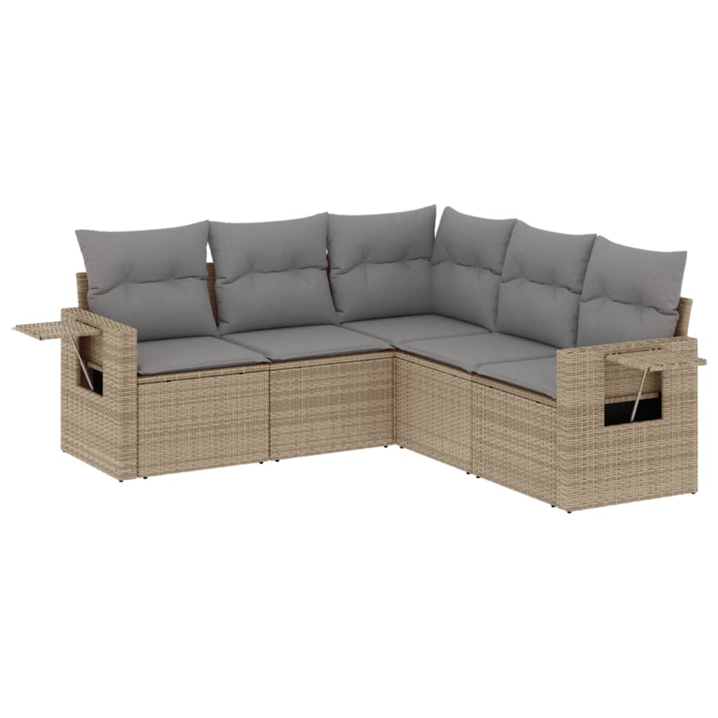 Thumbnail - vidaXL 5-tlg. Garten-Sofagarnitur mit Kissen Beige Poly Rattan