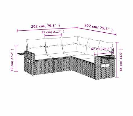 vidaXL 5-dijelna vrtna garnitura s jastucima svijetlosiva poliratan