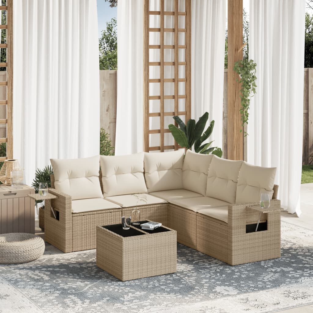 vidaXL 6-tlg. Garten-Sofagarnitur mit Kissen Beige Poly Rattan