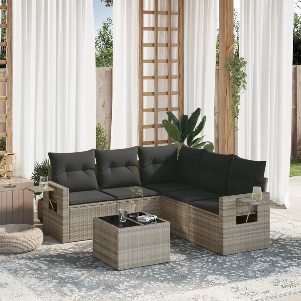 vidaXL 6-tlg. Garten-Sofagarnitur mit Kissen Hellgrau Poly Rattan