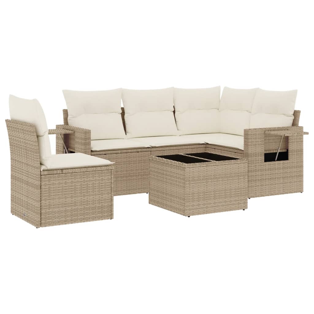 Thumbnail - vidaXL 6-tlg. Garten-Sofagarnitur mit Kissen Beige Poly Rattan