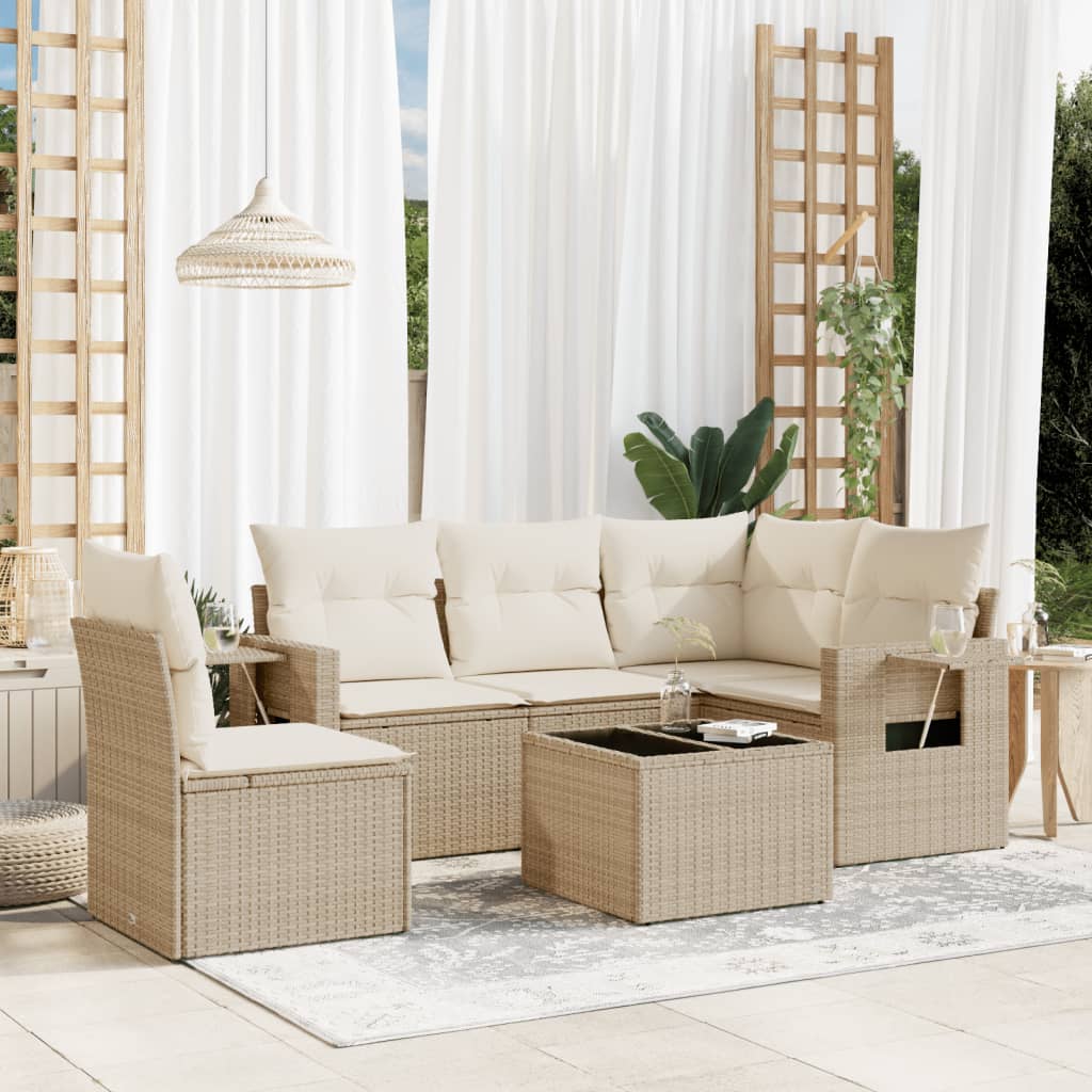 vidaXL 6-tlg. Garten-Sofagarnitur mit Kissen Beige Poly Rattan