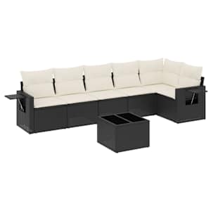 vidaXL 7-osaline aiadiivani komplekt patjadega, must, pol&uuml;rotang
