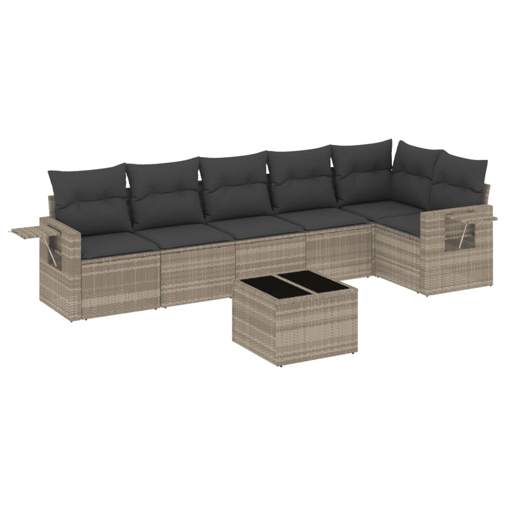 Thumbnail - vidaXL 7-tlg. Garten-Sofagarnitur mit Kissen Hellgrau Poly Rattan