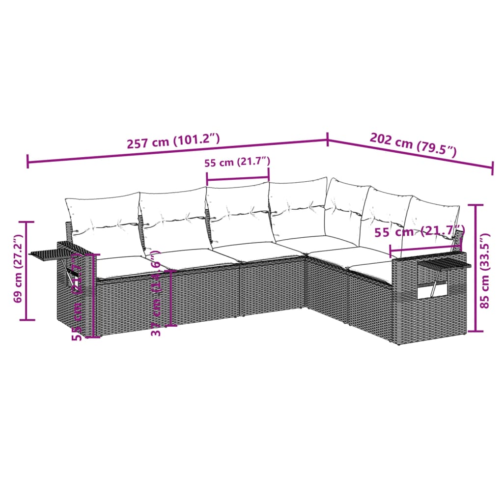 Set mobilier de grădină cu perne, 6 piese, negru, poliratan 3252542 - imagine 3