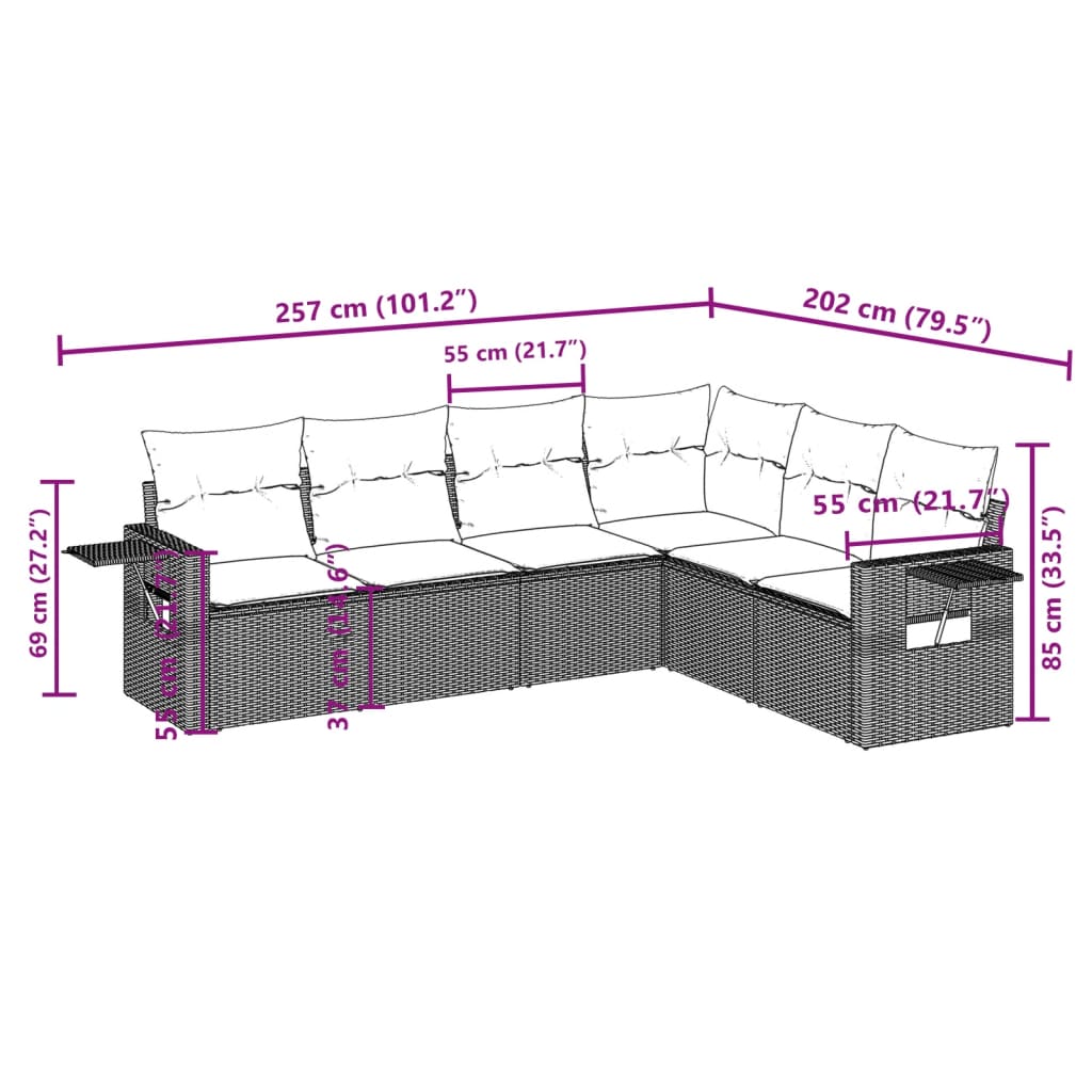 Set canapele de grădină cu perne, 6 piese, bej, poliratan 3252546 - imagine 3